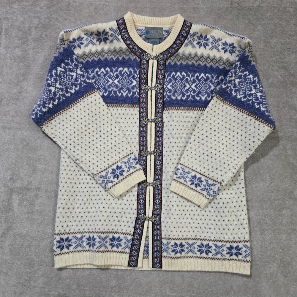 Squaw Valley Cardigan Sweater Medium Nordic Fair Isle Wool Clasp Scandinavian